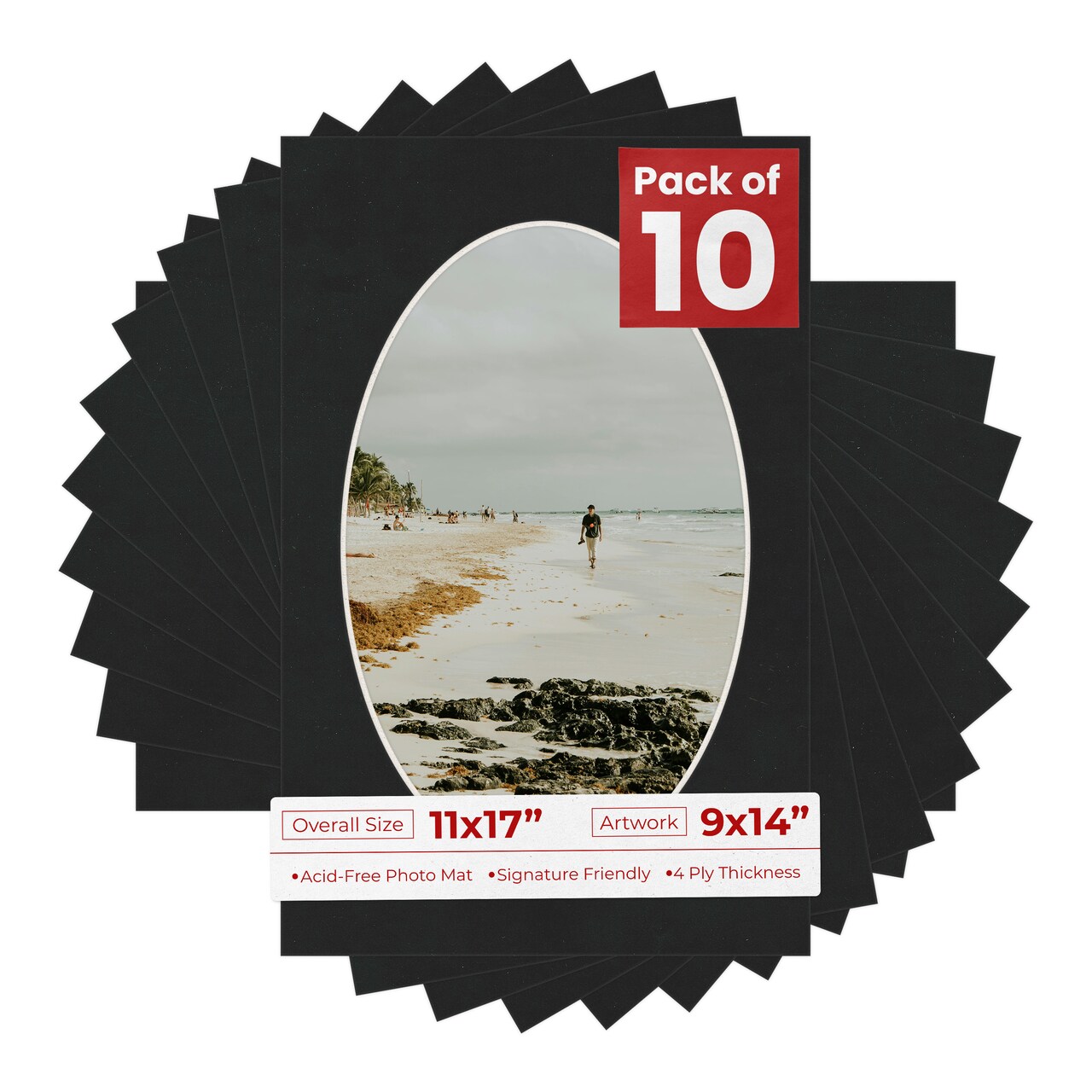 Black Suede Mat Board for 11x17 Frames - Oval Opening for 9x14 Photos
